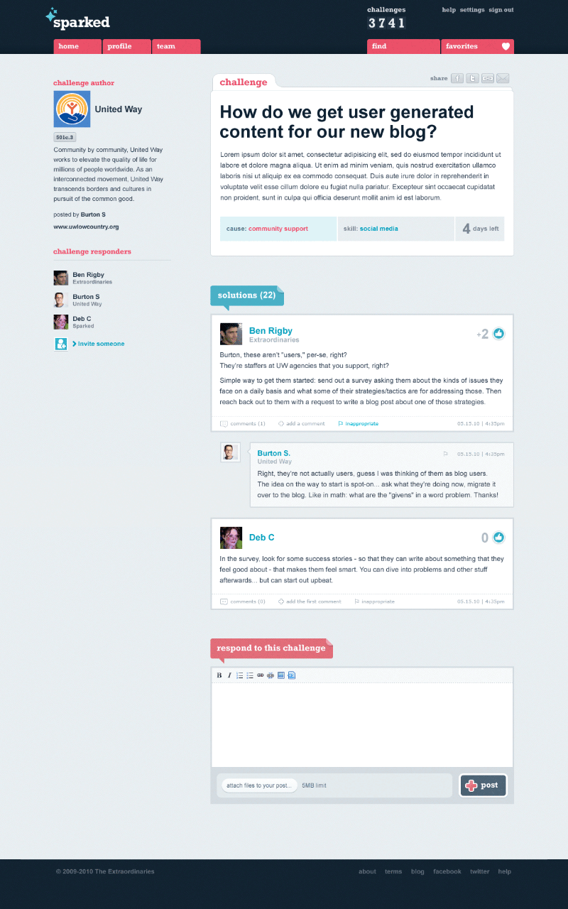 Sparked challenge page