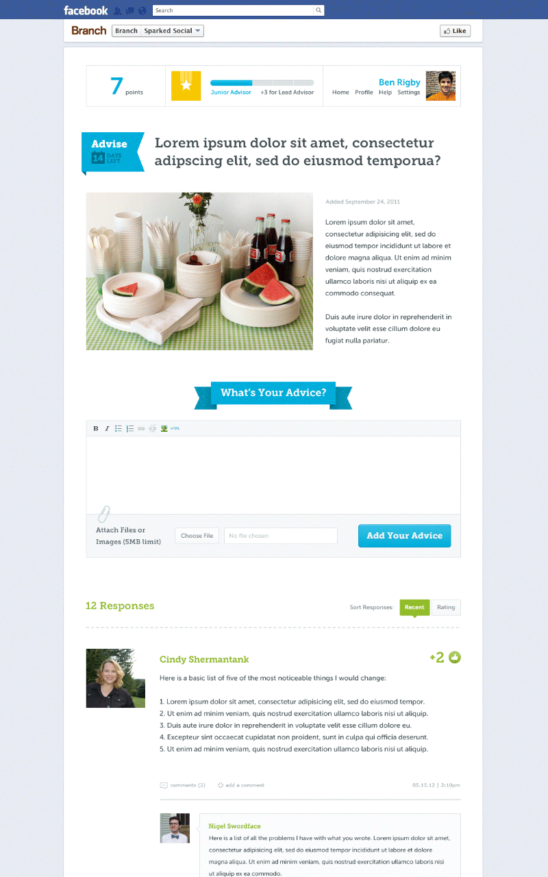 Sparked facebook application